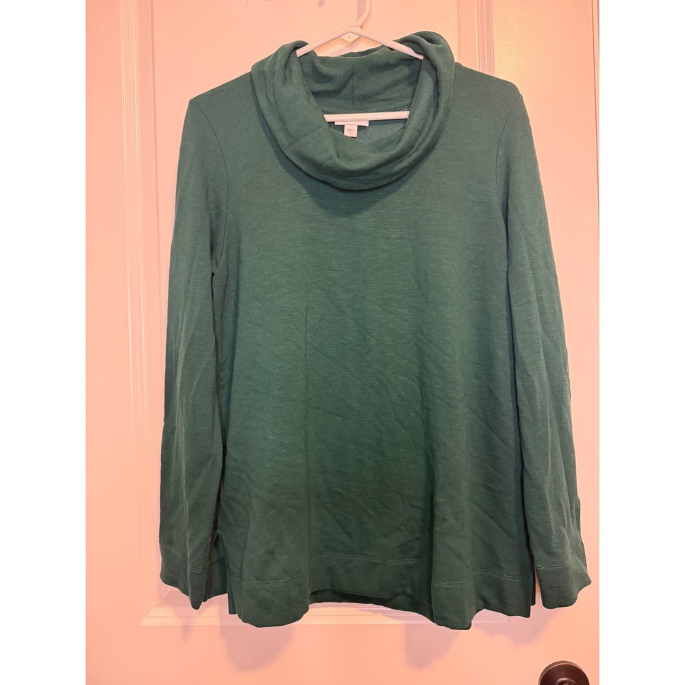 J. Jill Cowl Neck Top Womens S Green Excellent Slub Knit Long Sleeve Casual